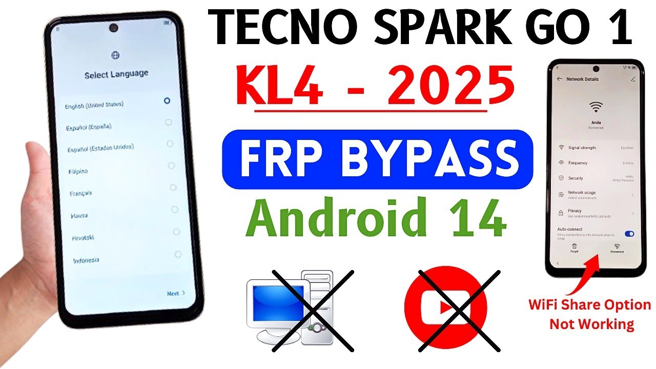 Tecno Spark Go 1 (KL4) Google/Frp Bypass Without PC | WiFi Share Option Not Working New Update 2025