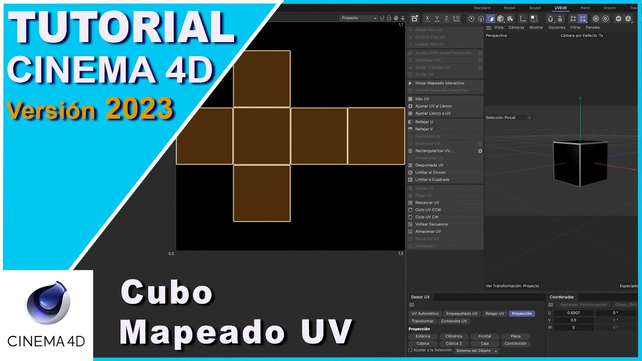 TUTORIAL CUBO mapeado UV CINEMA 4D 2023