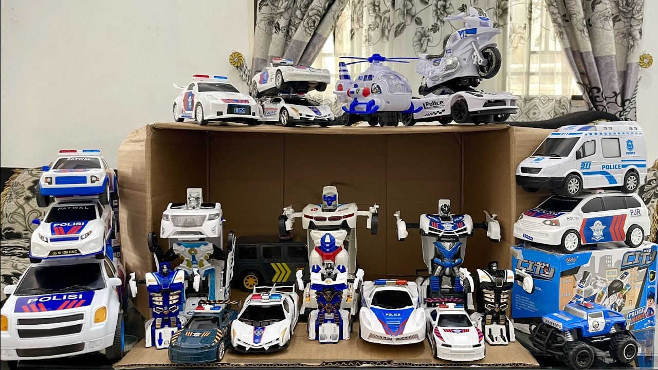 Mobil Mobilan Polisi, Robot Police Car Toys, Kotak Penuh Mainan Robot Polisi