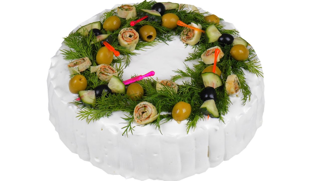 Закусочный торт для праздничного стола. Пошаговый рецепт.