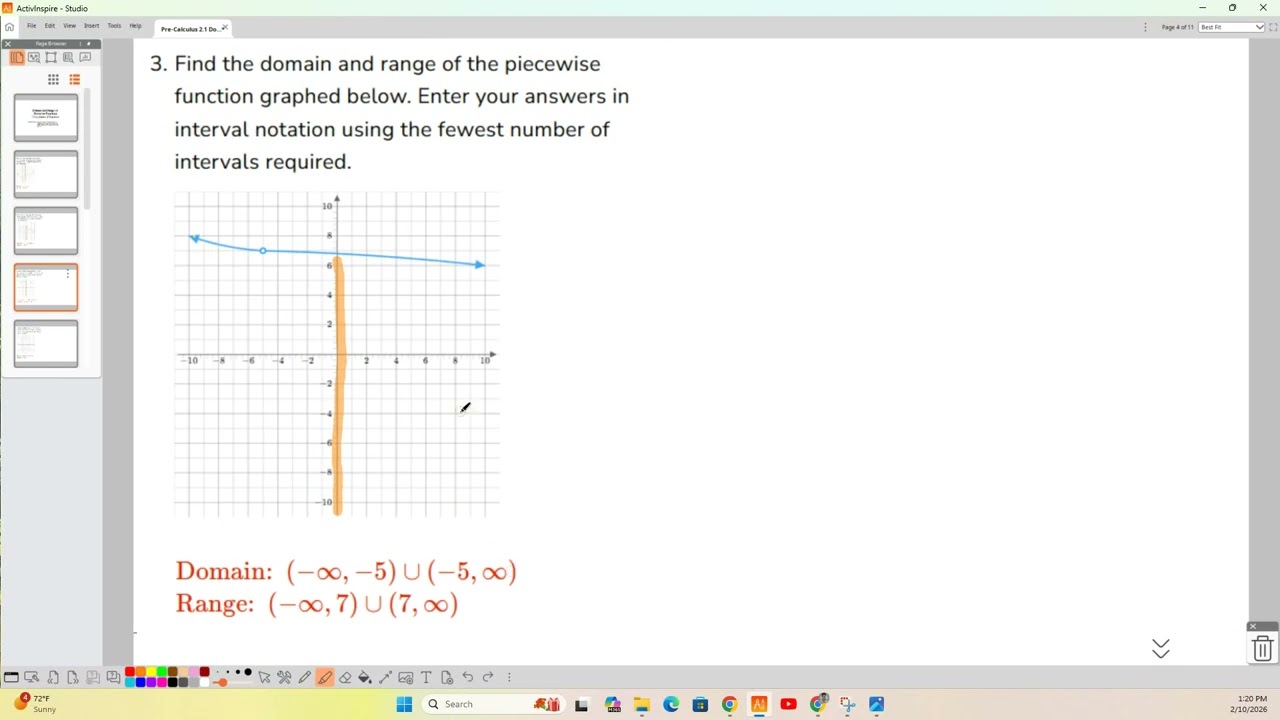 Domain and Range of Piecewise Functions Using Interval Notation