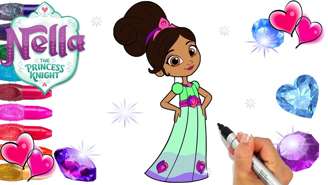 Nella Princess Knight Beautiful Dress Coloring Page |  Decorated with GLITTER and GEMS| Nick Jr.