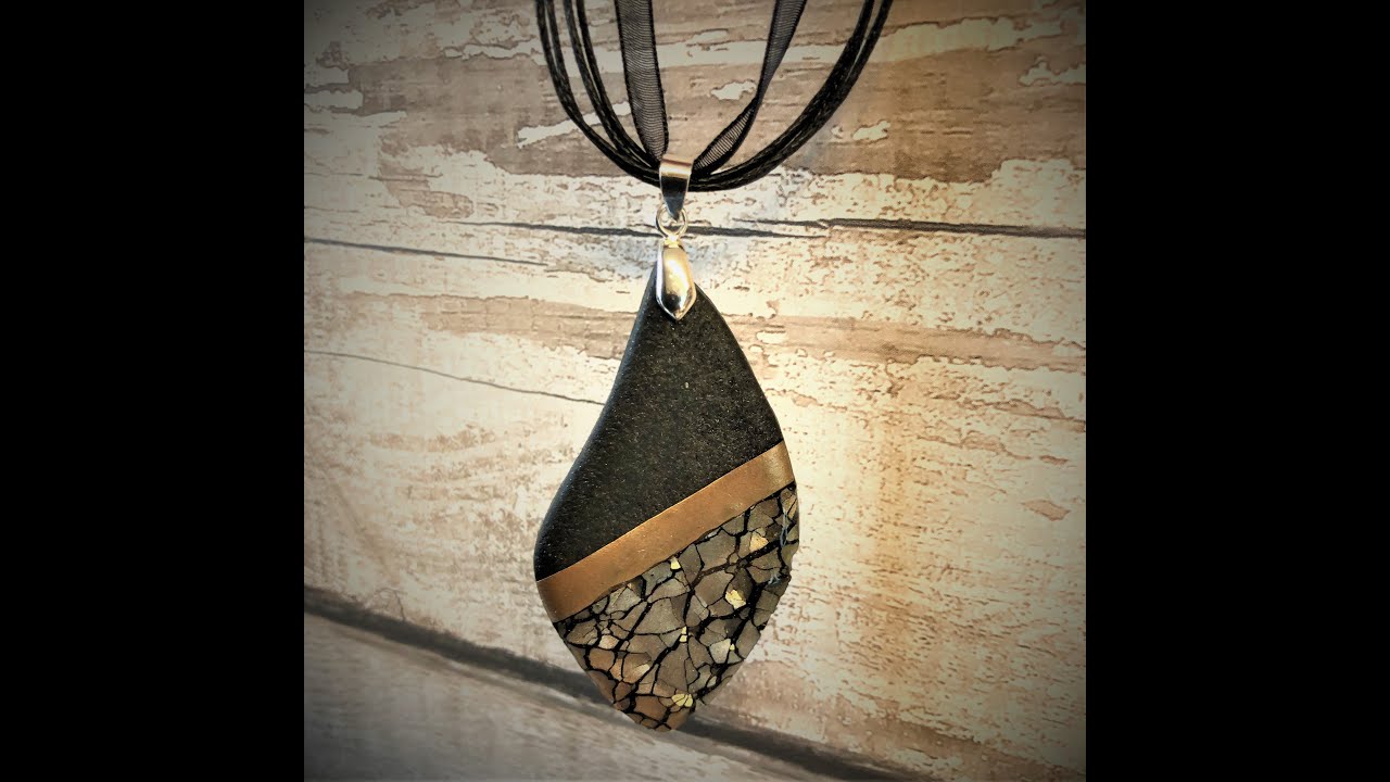 Simple, two tone crackle, polymer clay pendant