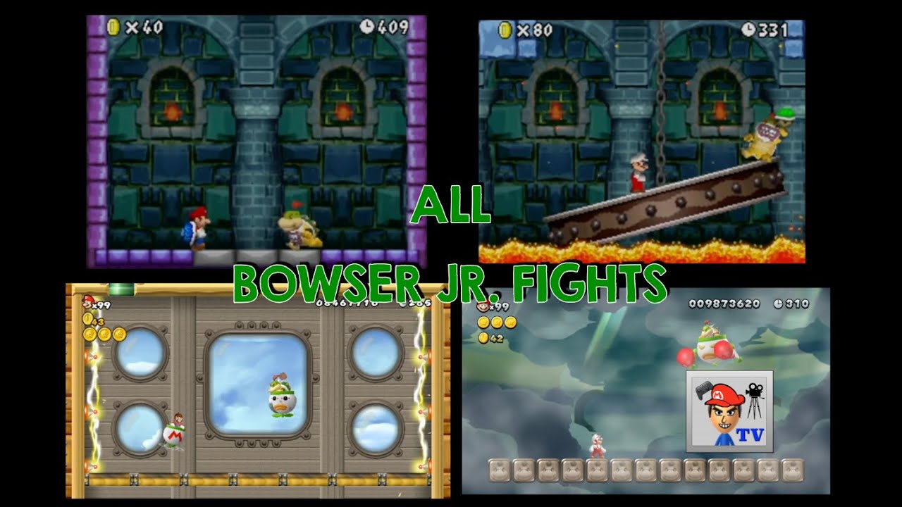 All Bowser Jr. Fights - New Super Mario Bros Series - ericfortesTV