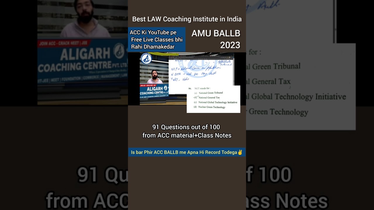AMU BALLB Test 2023, Best Coaching for LAW Entrance, 91/100 Questions from Aligarh Coaching Centre