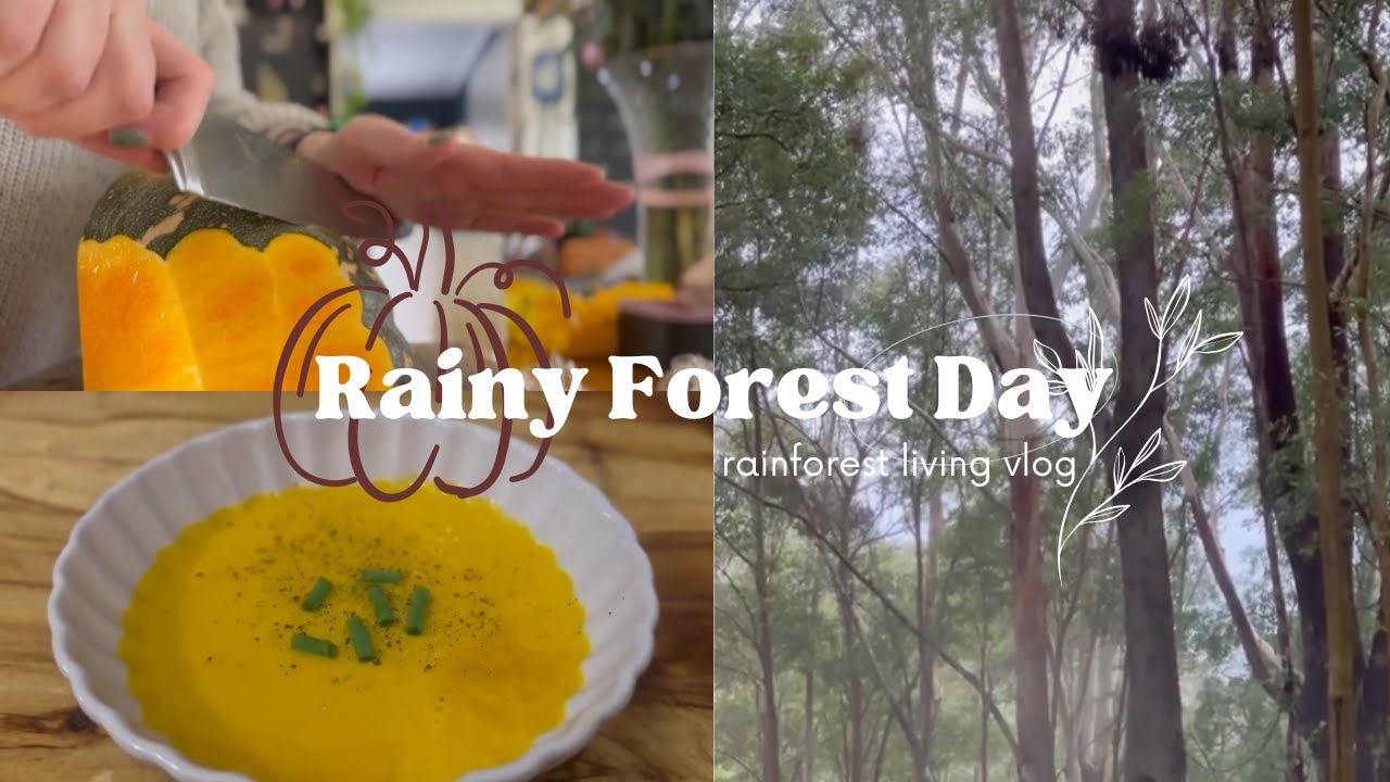 A Rainy Forest Day | Making pumpkin soup, Cleaning & Journaling