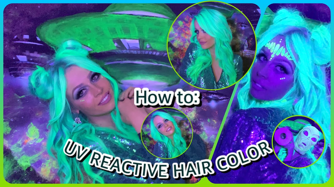 Green Neon UV REACTIVE Hair Dye Tutorial: PULP RIOT HAIR DYE GREEN HAIR, BLUE HAIR AREA 51 BLUE MUSE