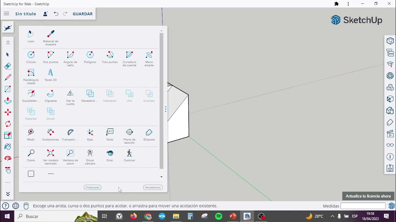 Aclaraciones - Interfaz de Sketch Up web- 2023