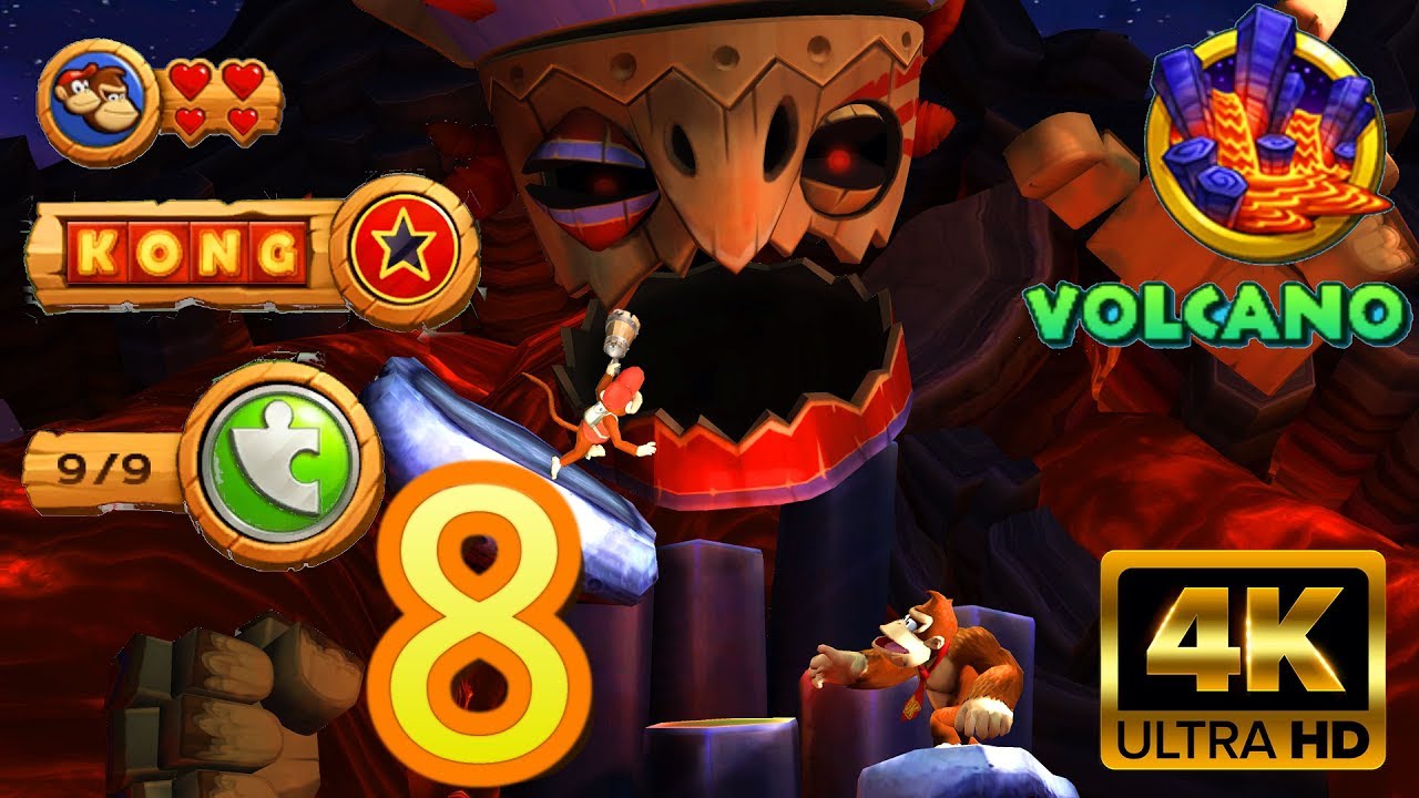 Donkey Kong Country Returns - World 8 [Volcano] (Final Boss) | No Damage / All Collectibles [4K]