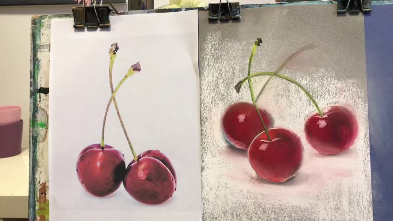 RYSUJEMY PASTELAMI WIŚNIE I OMAWIAMY PAPIERY DO PASTELI