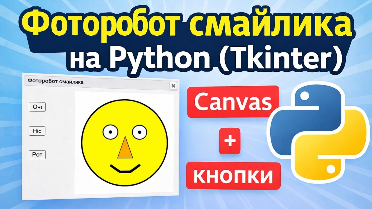 Фоторобот смайлика на Python Tkinter  Canvas + кнопки