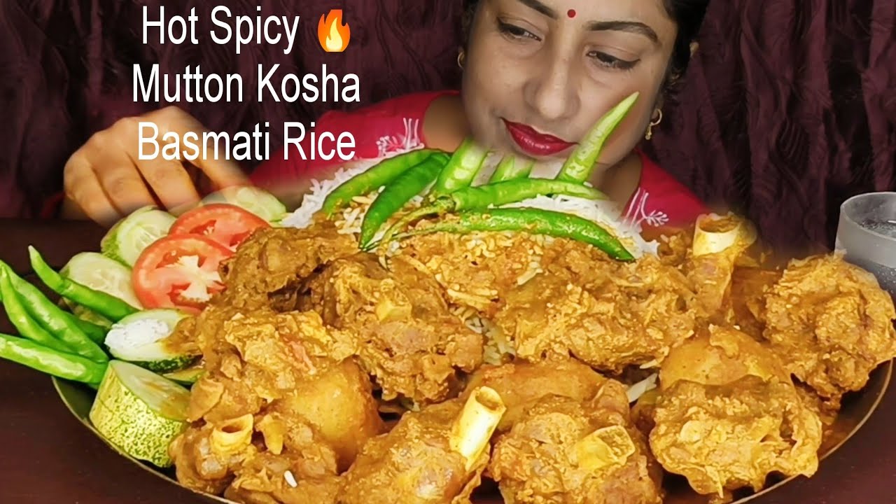1 KG HOT SPICY🔥🌶️MUTTON KOSHA BASMATI RICE GREEN CHILLIES🌶️🌶️EATING INDIAN MUKBANG ASMR 