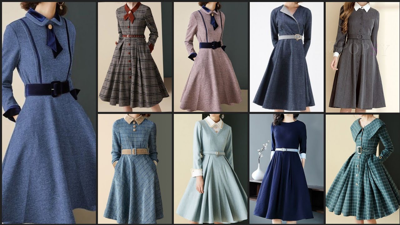 Comfortable & luxury Woolen Skater dresses designs ideas for women 2022//