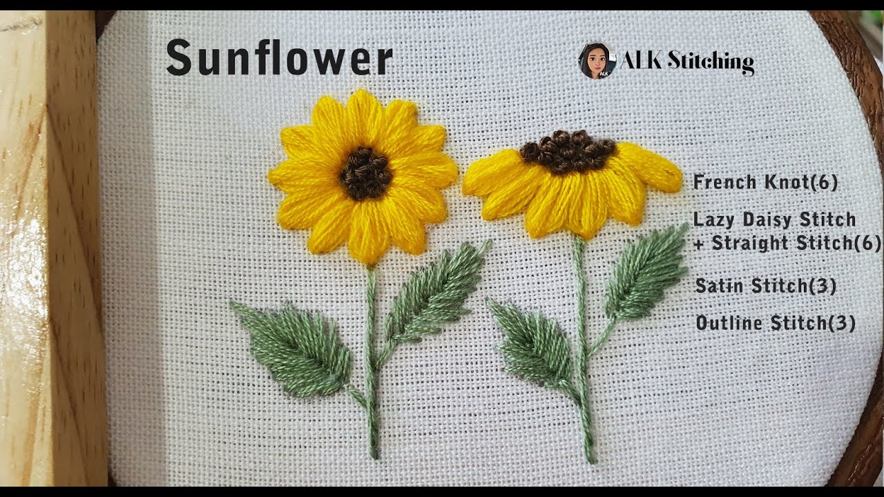 Sunflower by using Basic Embroidery Stitches