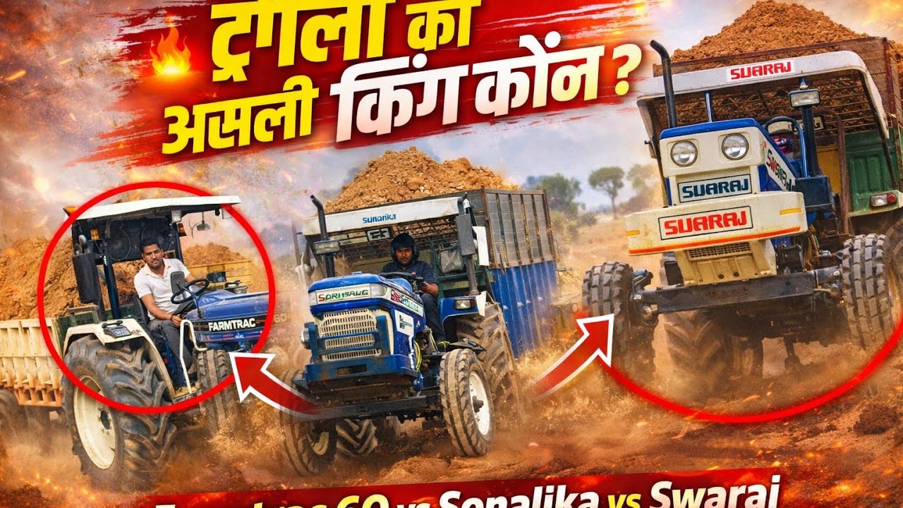 ट्रॉली का असली किंग कौन?🧐💪|Farmtrac 60 vs Farmtrac protekk 39 vs Sonalika 750 vs Swaraj 855
