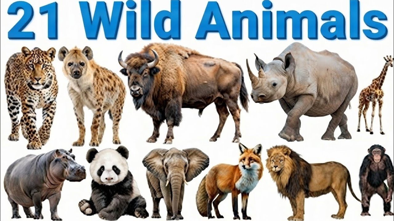21 जानवर के नाम | animal Name Hindi And English | wild animals Name With Pictures Animation