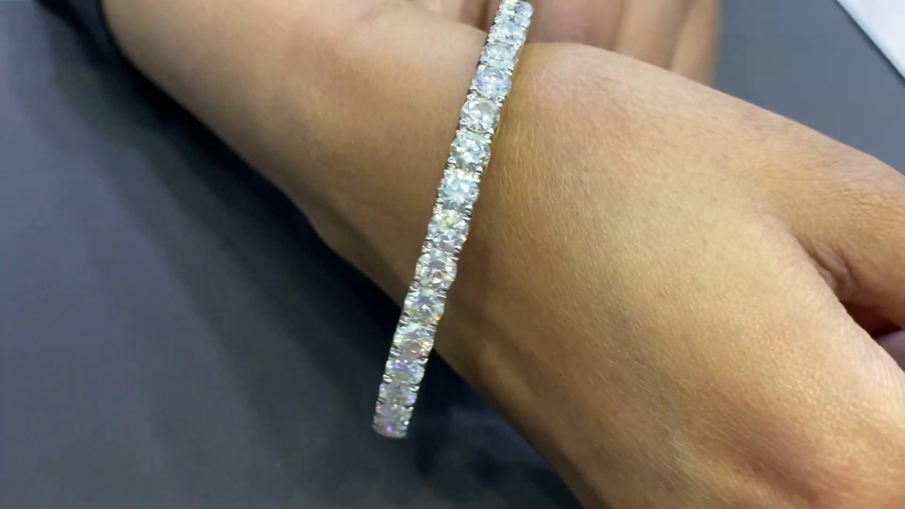 Moissanite Single Line Bangle Designed by Moissanite Wholesale in 14k Yellow Gold