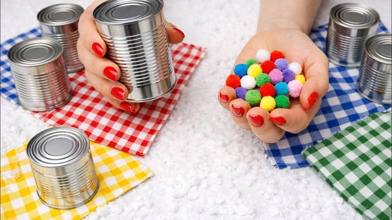 Amazing DIY Idea with Colorful Buttons & Fabric and tin cans – a cute idea!🥰