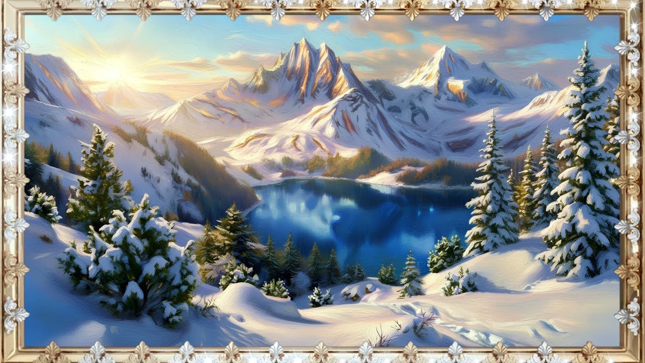 Winter Mountain Lake: 4K Calm Snowy Landscape with Soft Light | Frame TV Edition