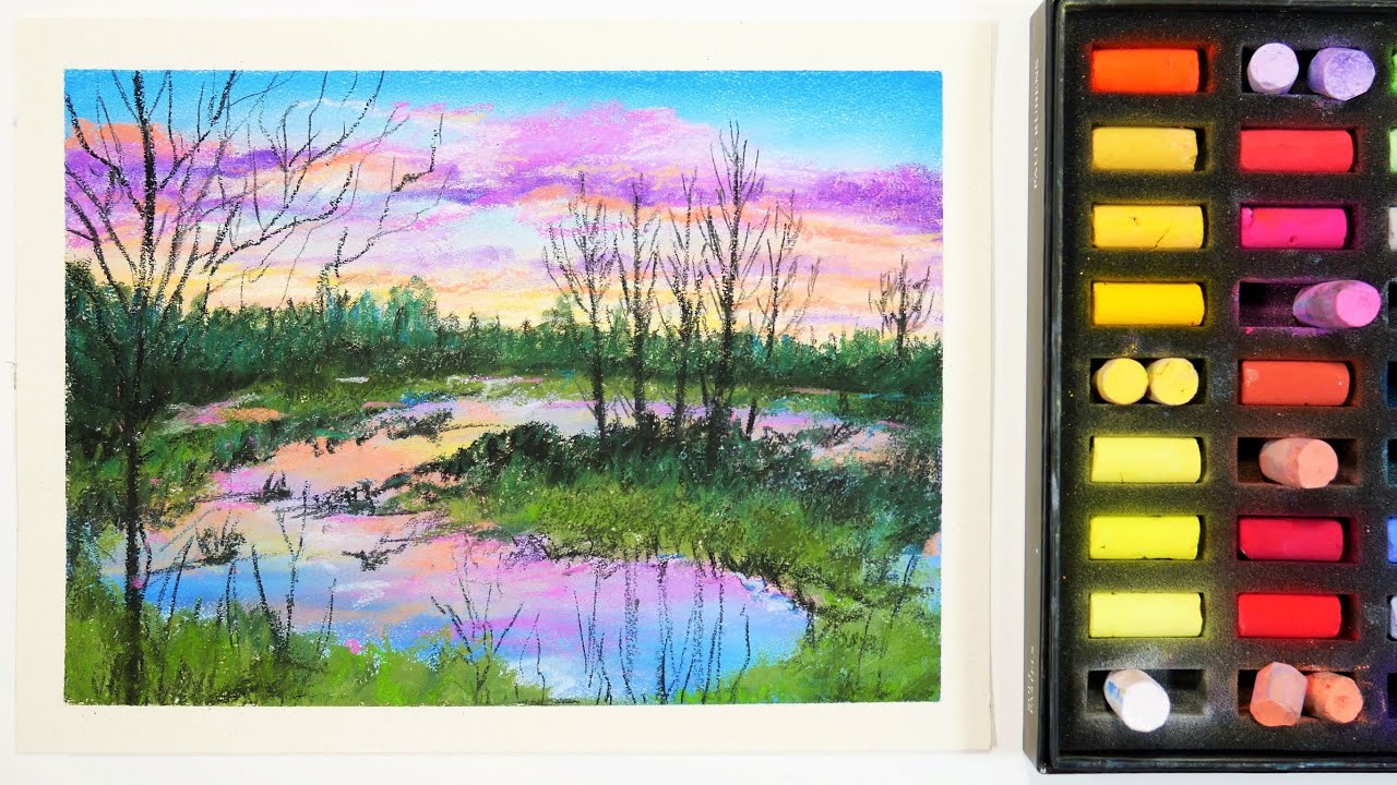 Soft Pastel Swampy Sunrise // Beginner step-by-step lesson