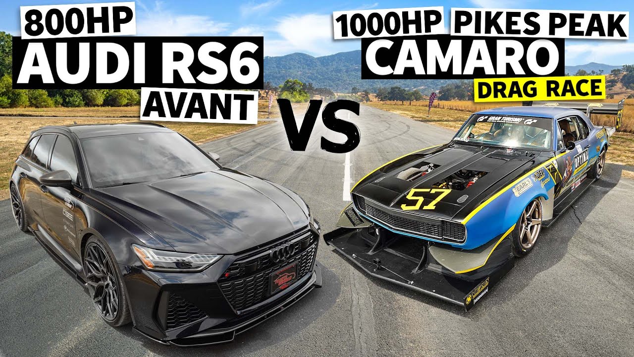 800hp 2021 Audi RS6 Avant drag races 950hp 1967 Camaro Pikes Peak Special
