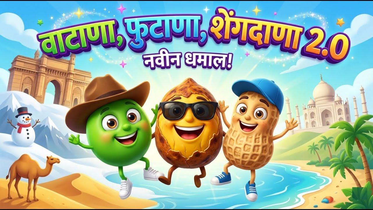 वाटाणा, फुटाणा, शेंगदाणा 2.0 | Vatana Futana Shengdana 2.0  | नवीन भारत दर्शन गाणं | Marathi Kids