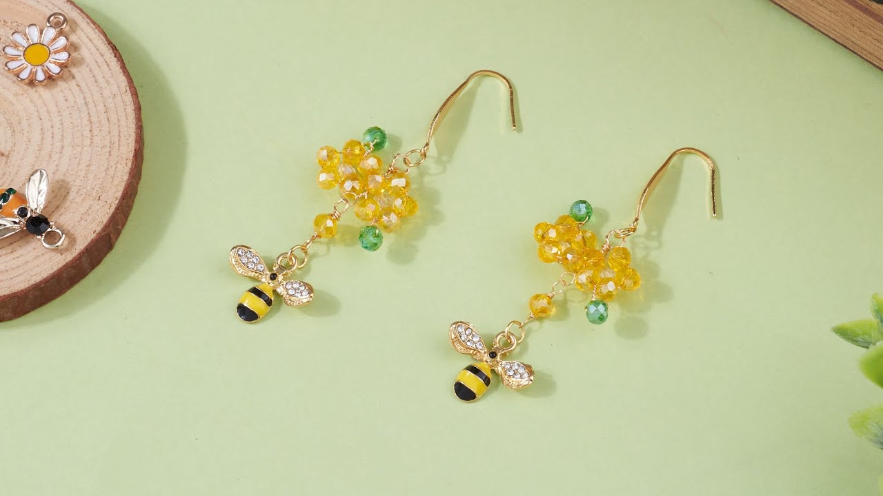 Bee Inspired Earrings | Bee Pendant Earrings | Bee Honeycomb Earrings | Kissitty Jewelry