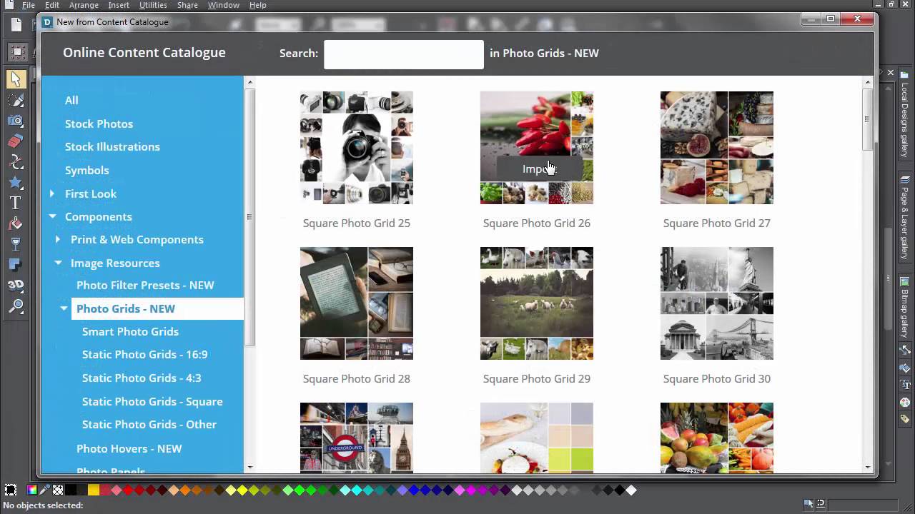The Content Catalog and Designs Gallery in Xara Designer Pro X