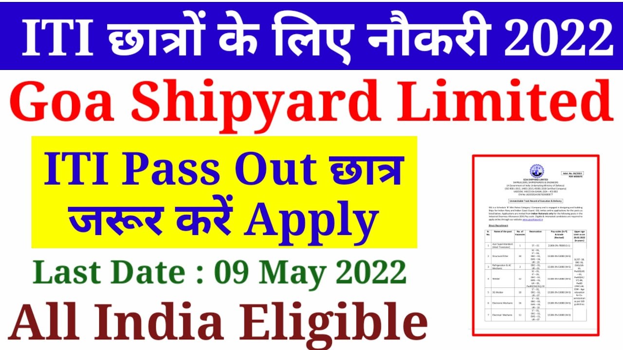 ITI Permanent Job 2022 | Goa Shipyard Limited Recruitment 2022 | ITI Jobs 2022 | ITI Naukri 2022