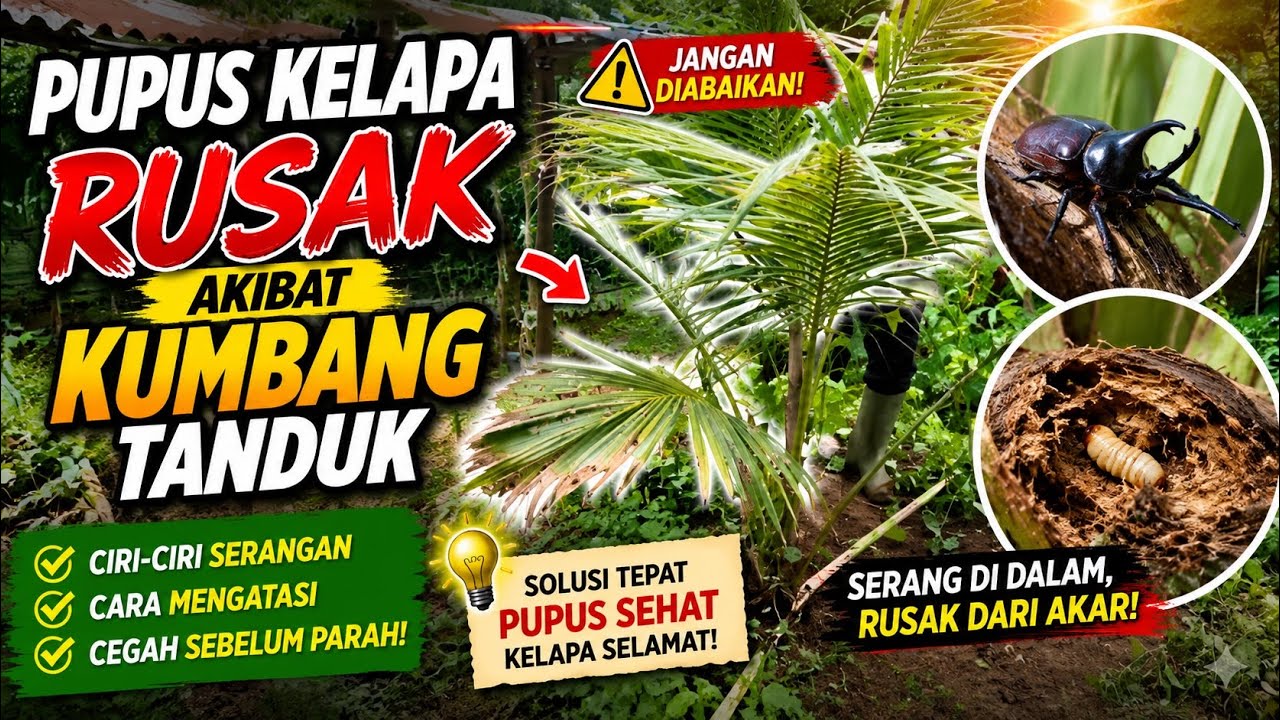 Pupus Kelapa Rusak Akibat Serangan Kumbang Tanduk