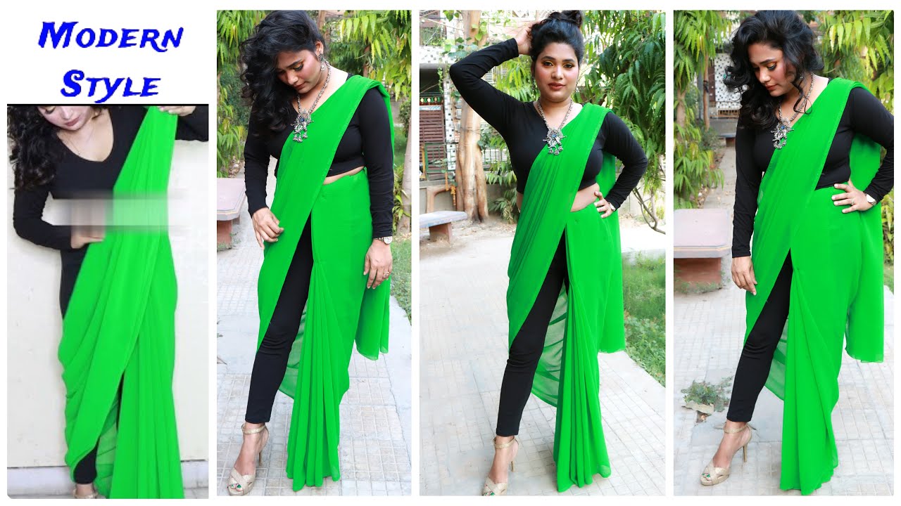 How to Wear Saree with Pants|Modern style saree|Pants के साथ सारी पहनने का आसान तरीक़ा #sareedraping