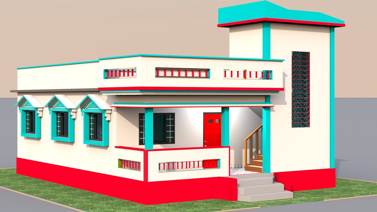 Awesome & Simple 3 Bedroom House Design With Outside Stair | single story Village Home Planning Idea