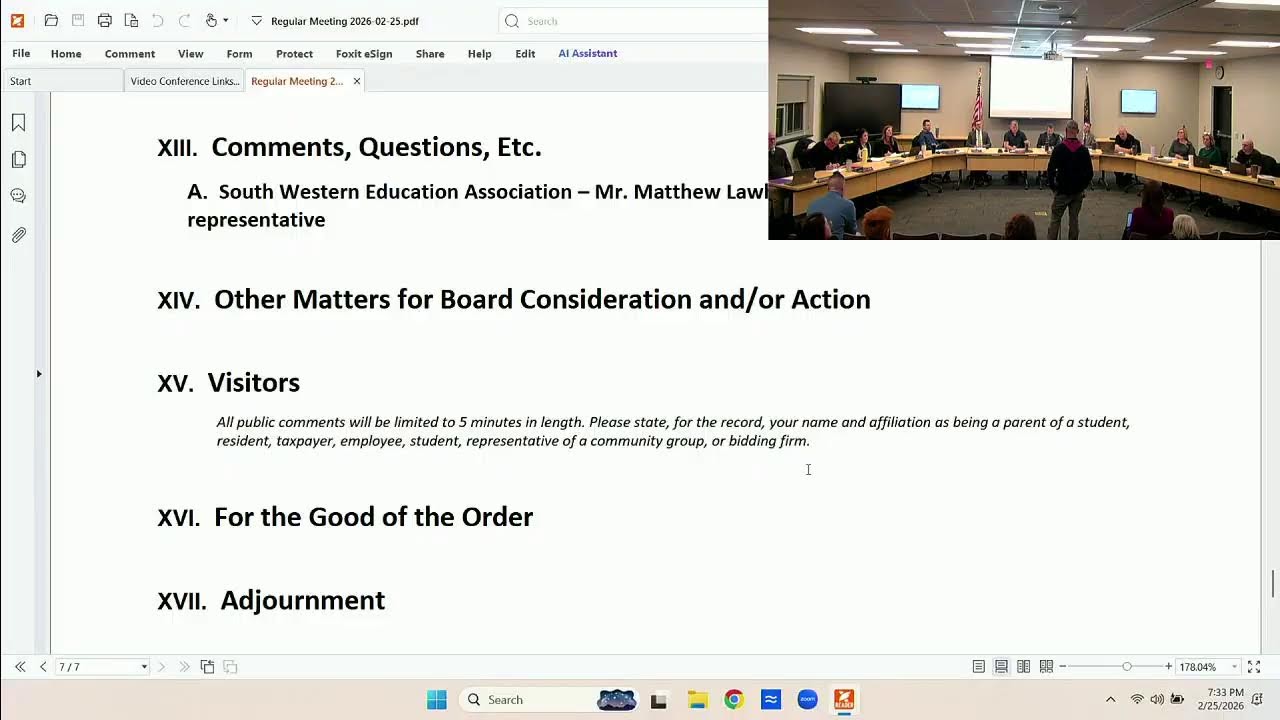 SWSD Regular School Board Meeting - Wednesday, February 25, 2026 at 6:30 PM