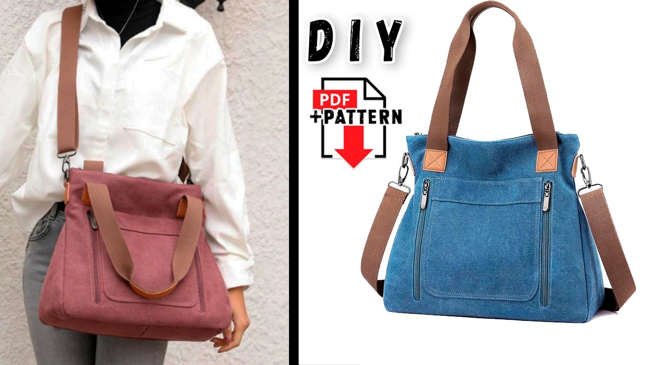 DIY Shoulder Bag from cloth making at home tutorial FREE PATTERN Tote bag with pockets