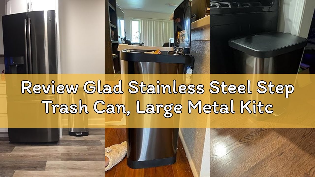 Review Glad Stainless Steel Step Trash Can, Large Metal Kitchen Garbage Bin with Soft Close Lid, 20