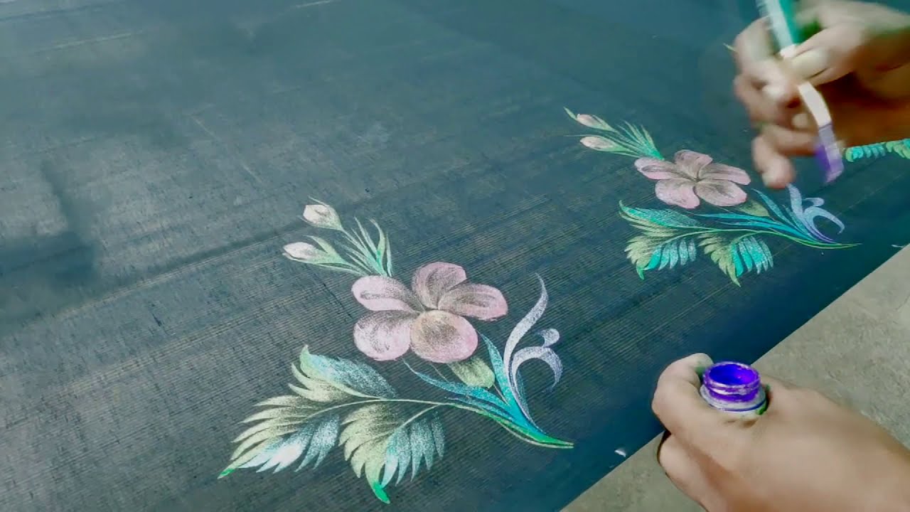 black saree fabric painting | black saree painting | black saree & sparkling multi colours painting