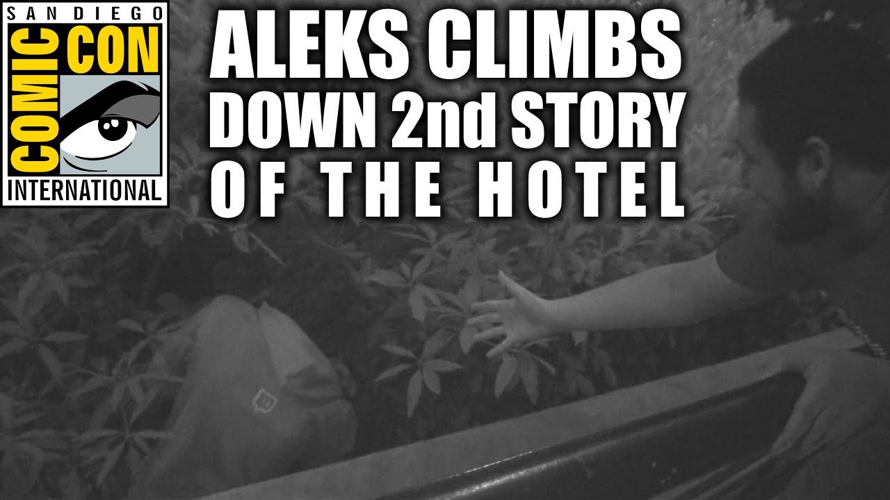 Aleks Climbs Down the 2nd Story of the Hotel for a Drink (SDCC 2013)
