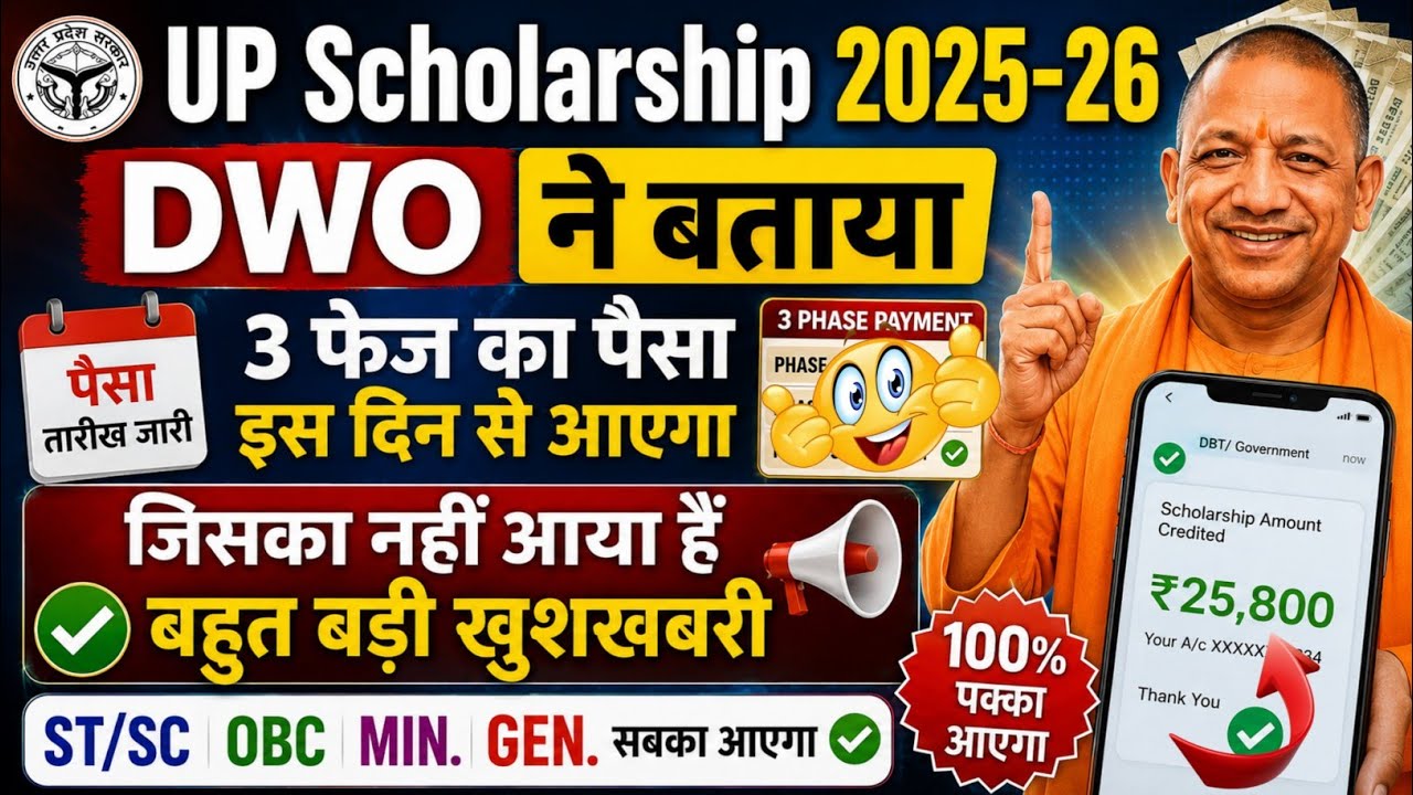 UP Scholarship 2025-26 Payment Date Released | DWO Big Update | 3 Phase Scholarship Payment Start |
