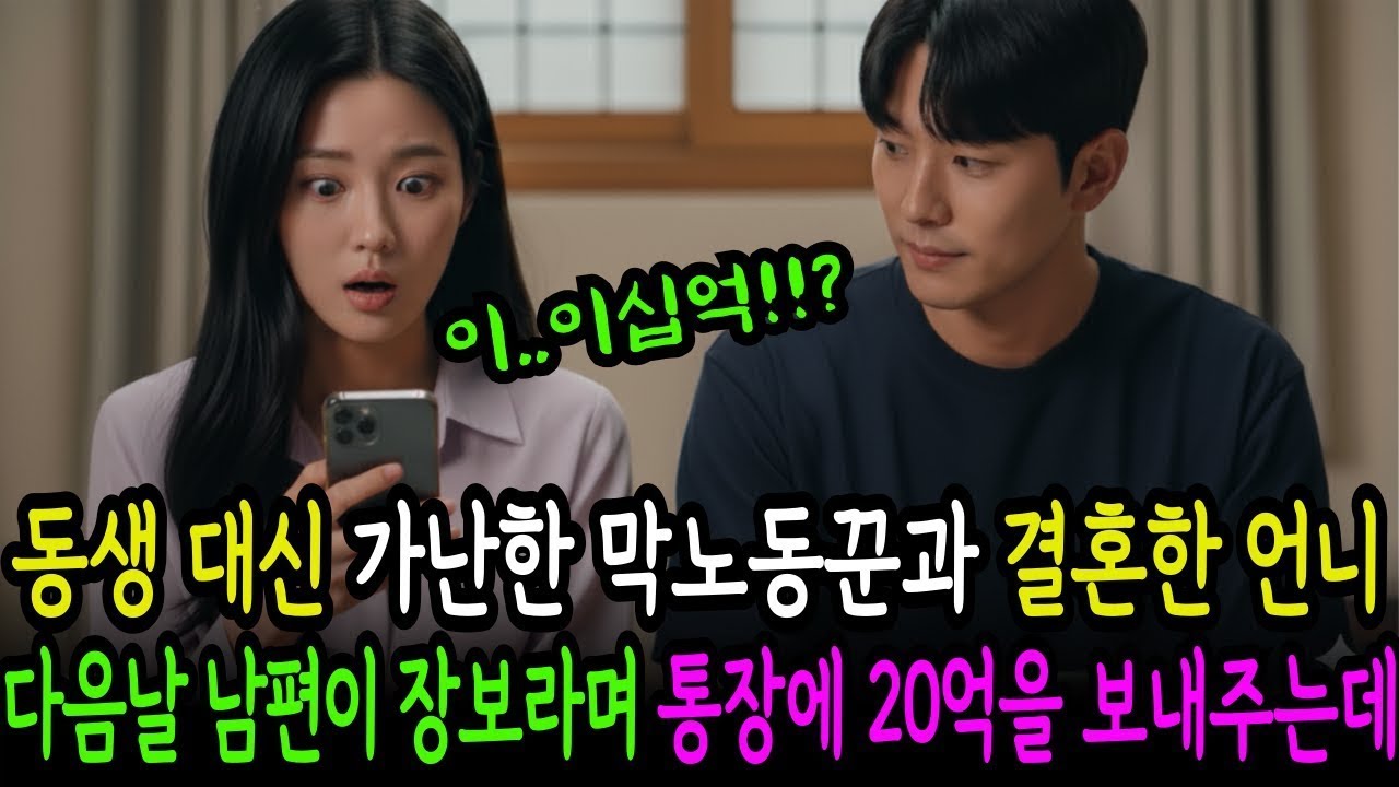 동생 대신 가난한 막노동꾼과 강제 결혼한 언니, 다음날 남편이 장보라며 통장에 20억을 보내주는데   감동사연