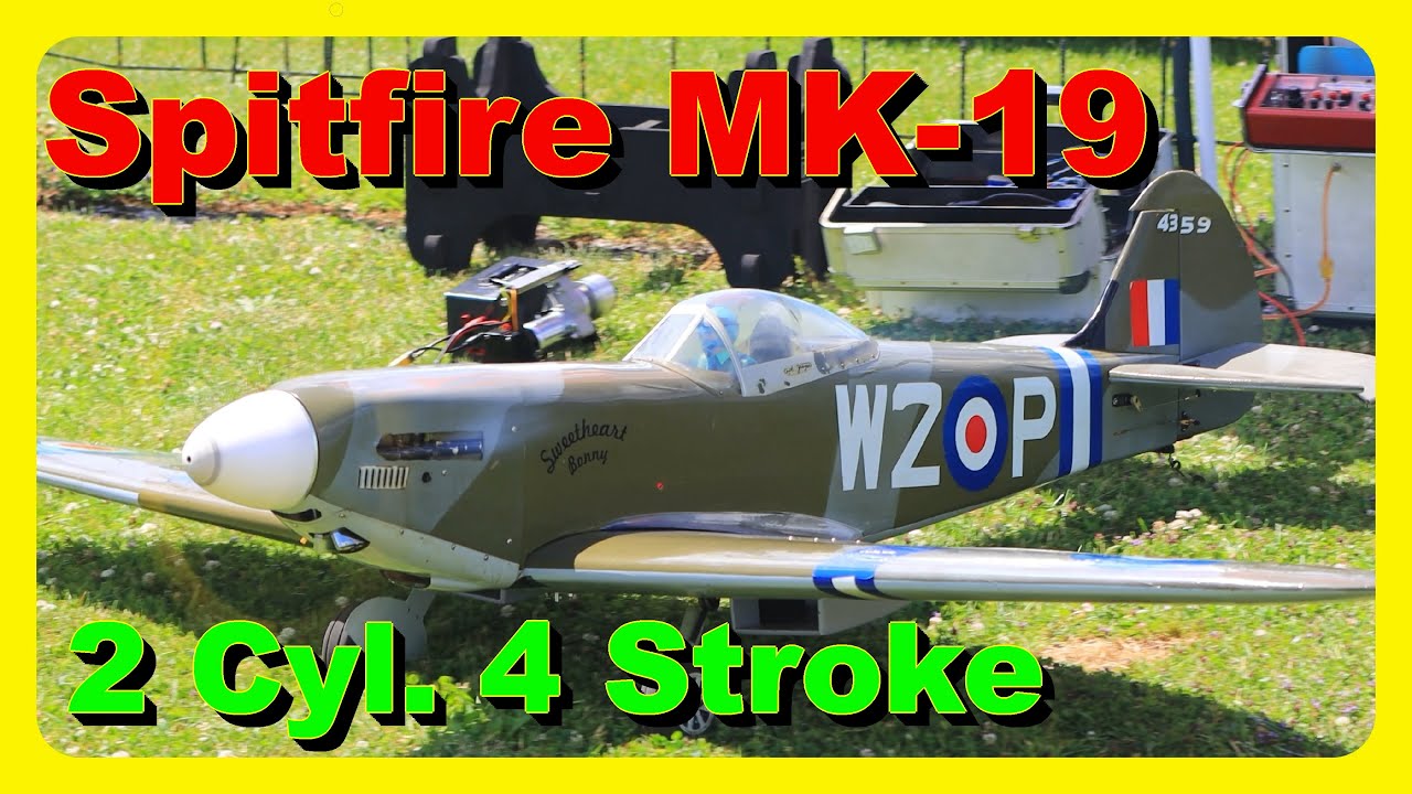 2 Cylinder 4 Stroke RC Warbird Spitfire MK-19 Great sound