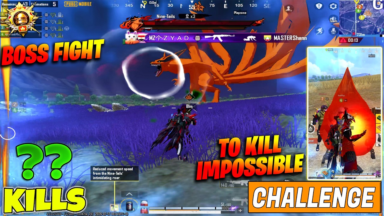 😱 OMG !! NARUTO BOSS CHALLENGE - CAN I BEAT NINE-TAILED FOX IN BGMI? - LAST ZONE 30 ENEMY ALIVE