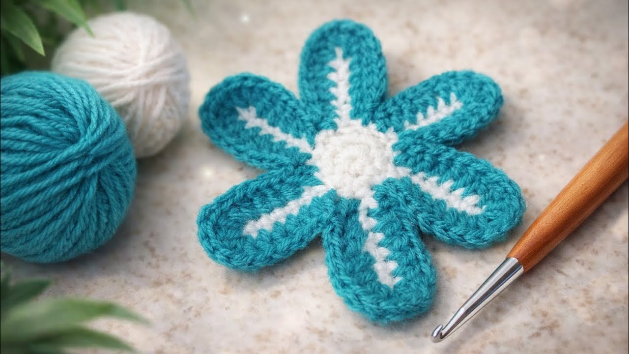 ✨💕 Beautiful 💫crochet 🧶flower 🌺in unique⭐ pattern🌺. Beginners💞 friendly💙 step by step 💖tutorial ❤️✨