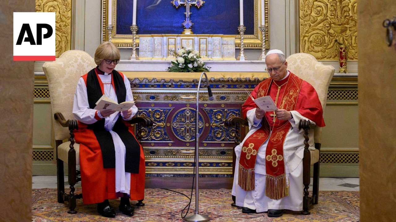 Pope Leo XIV prays with the Archbishop of Canterbury in historic meeting