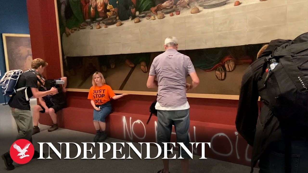 Stop Oil activists glue themselves to The Last Supper painting