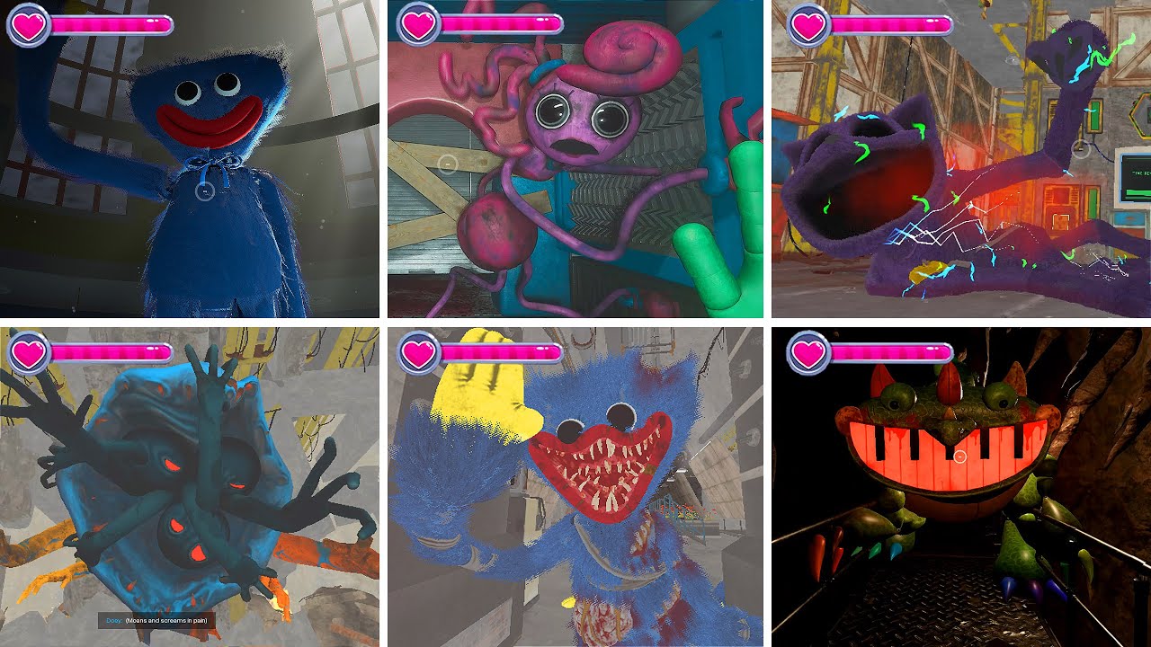 Poppy Playtime Chapters 1-6 | All Chase Gameplay Moments Showing Healthbars Clearly in Bright Mode