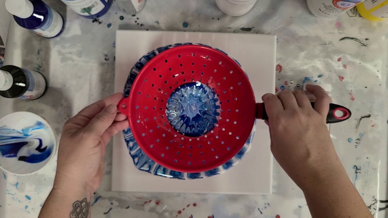 Acyrylic Pour Through a Colander- Collab with Catherine the Paint