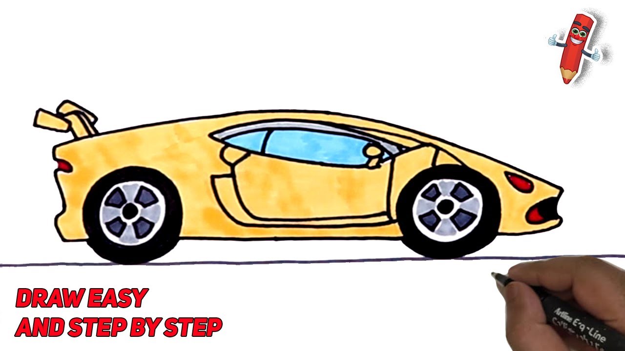 How to Draw and Color a Lamborghini Car Easy Step by Step. | Easy Lamborghini Car Drawing Lesson