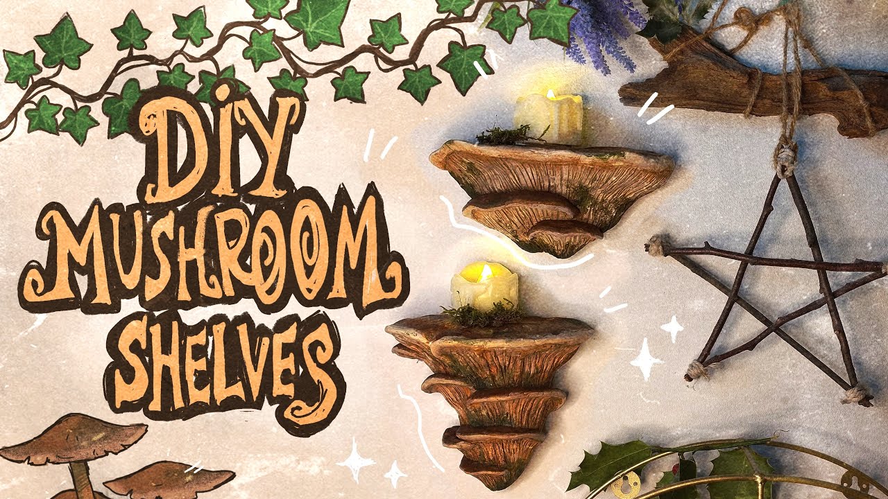 DIY mushroom shelves | goblincore, cosy, woodsy, chill clay sculpting vlog, home decor craft