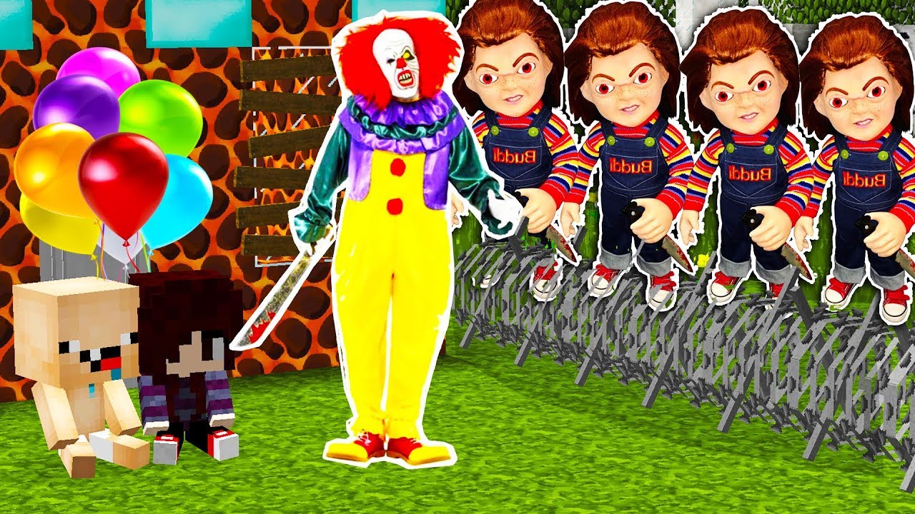 PALHAÇO IT A COISA PROTEGE BEBÊ DE UM APOCALIPSE DE CHUCKY O NOVO BRINQUEDO ASSASSINO NO MINECRAFT