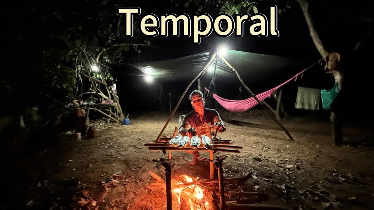 ACAMPAMENTO e PESCARIA com PEIXES assado no meio do TRMPORAL 